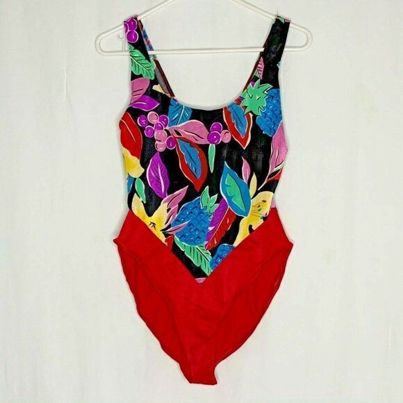Vintage 80s Nicole Wise One Piece Swimsuit L Red - Picture 1 of 8